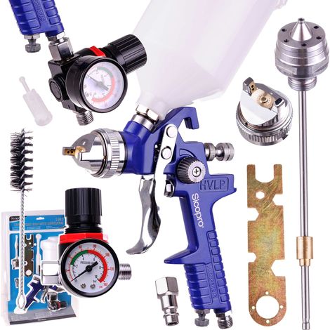 KIT PISTOLA PULVERIZADORA HVLP 2 BOQUILLAS 1.4 1.7MM 600ML PARA PINTAR (1/5)