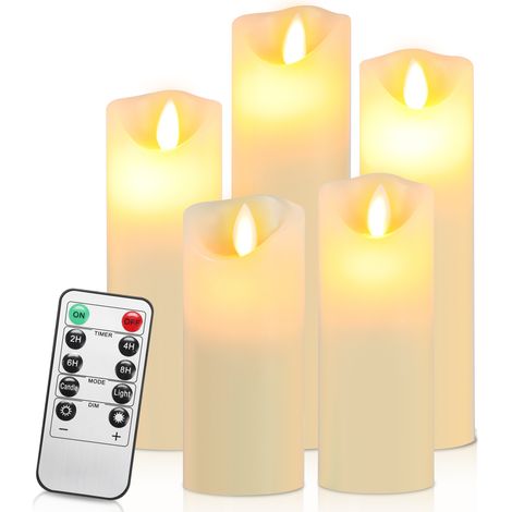 Jiubiaz LED Kerzen 10er Set Echtwachs Flackernd Flammenlose mit Fernbedienung Timer Funktion & mehrstufig dimmbar bewegliche Flamme Echtwachskerzen Weiß (1/5)
