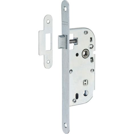 Serrure encastrable pour porte intérieure, axe 40mm, bouts ronds, zinc - (1/2)