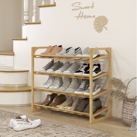 Meuble chaussures en bambou 4 niveaux, jusqu'à 12 paires, 76 x 33 x 67 cm, naturel HAVRYA (1/5)