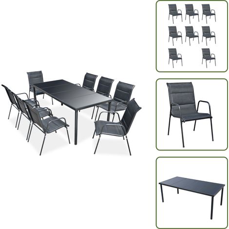 Mobili da pranzo all'aperto - vidaXL Set da Pranzo da Giardino 9 pz in Acciaio Nero - Tavolo in vetro