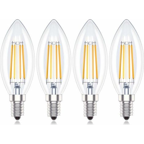 E14 Dimmable Led Light Bulbs, 4W C35 SES Small Screw Candle Bulbs, Warm White 2700K, 4 Pack [Energy Class A+] (1/5)