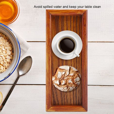 Plateau rectangulaire en bois pour thé, service de table, assiette à en-cas, plat de rangement pour aliments, idéal pour l'hôtel et la maison (20 x 8 cm) (1/5)