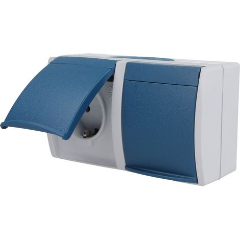 Busch-Jaeger SCHUKO® Toma de corriente doble con campo de rotulación con tapa abatible 16 A gris/azul verdoso - ocean® (20/2 EW-53), 2CKA002084A0699