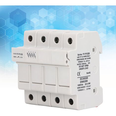 Porte-fusible YF-PV32B 4P CC, élément fusible, porte-fusible, type rail, 1000 V CC 32 A 6 W (1/5)