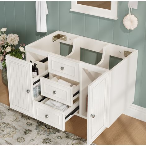 Meuble sous vasque suspendu blanc 78,5 cm avec 3 tiroirs, grand espace de rangement, MDF et métal, design moderne pour salle de bain - CHICFURN (1/5)