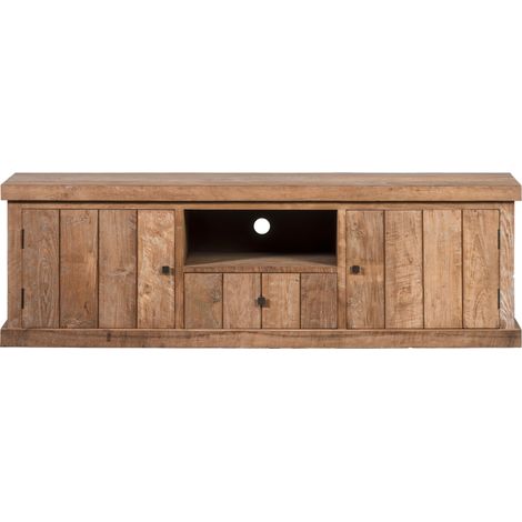 Meuble TV en bois recyclé 2 portes 1 tiroirs 1 niche - LINAS (1/4)