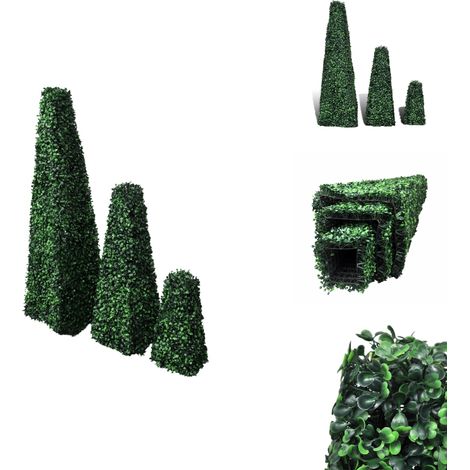 Buchsbaum-Set 3 tlg. Künstlich Formschnitt Pyramide - Formschnitt-Buchsbaum - Kunstpflanzen - Grün - Dekorative Pflanzen - Gartenplastik (1/4)