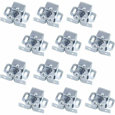 Set with 12 Türriegeln, Türschließern, Doppelrollenriegeln für Drehtüren von Möbeln, Schranktürriegeln, Doppelrollenriegeln, Schranktürriegeln (silber) (1/5)