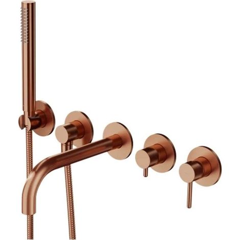 OMNIRES Y - Grifería de bañera empotrada, instalación de 5 orificios, con cuerpo, con accesorios, cobre cepillado Y1237/1CPB