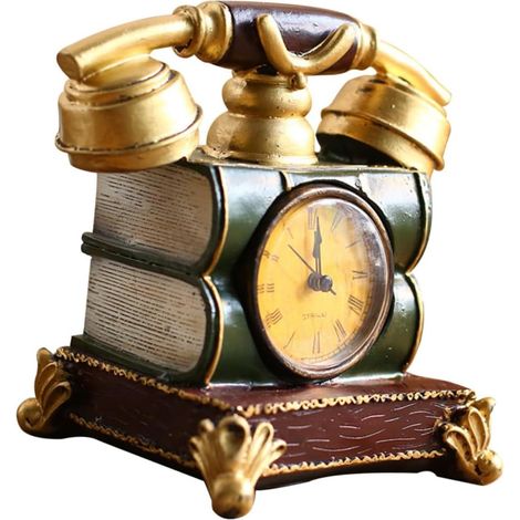 Horloge Téléphone En Résine Vintage Décoration D’horloge Rétro Classique, Ornement De Bureau Artistique, Réveil Précis Pour Intérieur Salon Ou Chambre, Accessoire Unique De Maison (1/5)