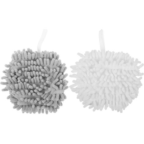 Lot de 2 serviettes de toilette suspendues en chenille, séchage rapide, absorbantes.-17x17x17cm-White Grey (1/4)