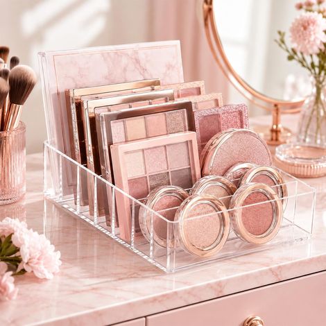 Organisateur de maquillage transparent pour tiroir de coiffeuse, palette de fards à paupières à 7 compartiments et support de rouge à lèvres, présentoir cosmétique pour rangement de comptoir (1/5)