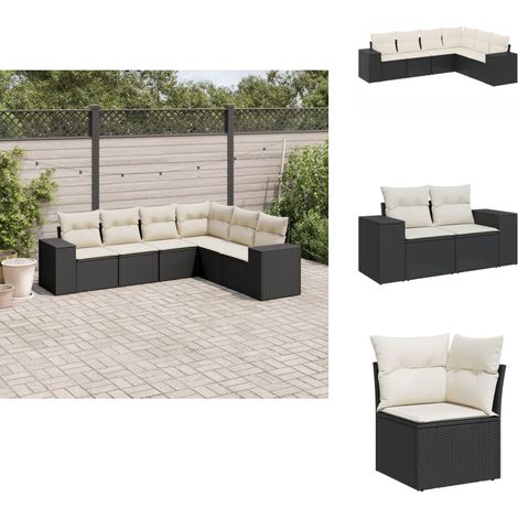 Salon de jardin 6 pcs avec coussins noir résine tressée - Salon De Jardin - Meuble De Jardin - Salon Extérieur - Ensemble De Canapés - Canapé D'angle (1/5)