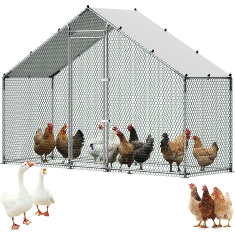 VEVOR Pollaio in Metallo di Grandi Dimensioni 3 x 1 x 2 m, Recinto per Polli con Copertura Impermeabile e Struttura Robusta, Gabbia per Pollame con Tetto a Guglia, Recinto per Anatre, Conigli