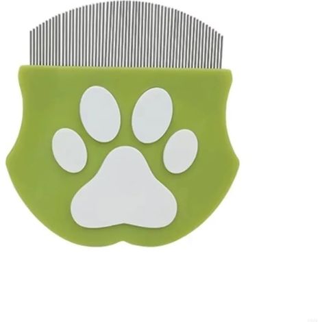 Peigne anti-puces incurvé professionnel pour animaux – Élimine les taches de larmes, les puces et démêle les poils – Sans danger pour les yeux – Dents en acier inoxydable – Vert gazon