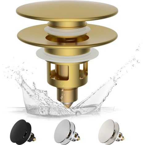 Waschbeckenstöpsel mit Abflusssieb, universeller Messing-Einsteckverschluss, Badewannenstöpsel-Ersatz, 25–46 mm – Gebürstetes Gold (1/5)
