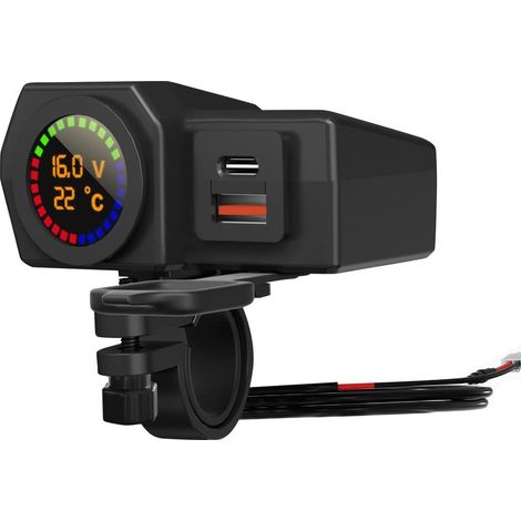 Motorradladegerät, zwei USB-Typ-C-Anschlüsse, Voltmeter-Thermometer, wasserdichter Lenker (1/5)