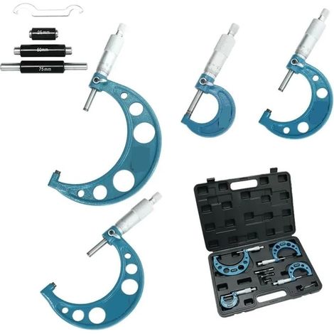 Jeu de micromètres extérieurs, Outil machiniste 0-4 "0-100mm 0.01mm, précision micromètre en carbure avec cliquet Standard 4 pièces (1/5)