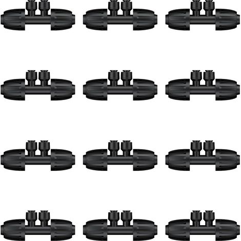 12 Pack 4 Way Drip Irrigation Connector with Locking Nuts for Garden Lawn (1/5)