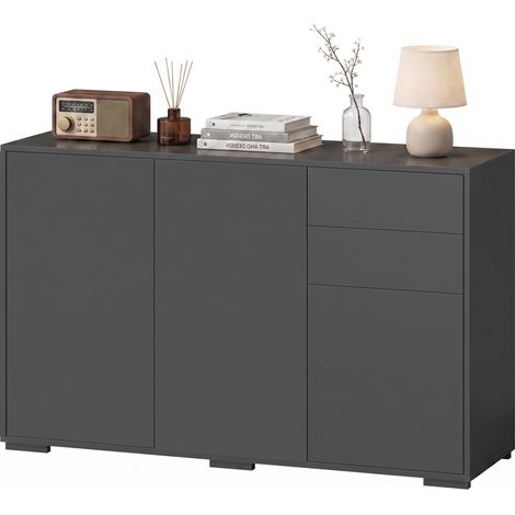 Buffet commode meuble rangement 2 tiroirs système push-click 117x36x74cm noir (1/4)
