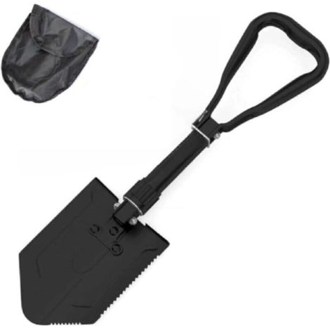 Pelle pliante 1 pièce avec pioche – Outil de retranchement robuste en acier au carbone pour tout-terrain, camping, jardinage, plage, creusement de terre, sable, boue et neige (Noir-A) (1/5)