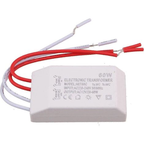 Mini transformateur électronique 60 W compatible avec les ampoules halogènes G4, sortie 12 V CA (1/5)