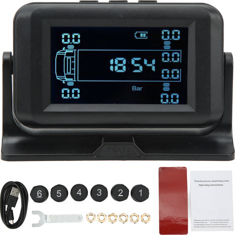 Système de surveillance de pression des pneus sans fil pour 6 roues, 5 V CC, IP67 étanche, alarme haute/basse pression 8 bars, TPMS solaire pour camions et camping-cars