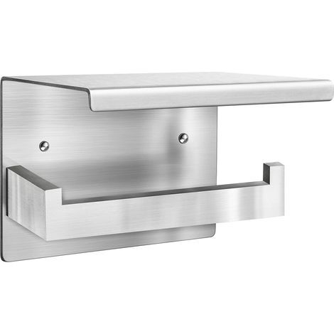 Wall-Mounted Toilet Paper Holder, Toilet Paper Dispenser in SUS 304 Stainless Steel, Adhesive Toilet Paper Holder with Stopper (1/5)