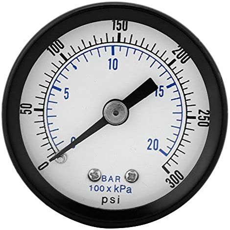 Manometro da 40 mm – 0-20 bar / 0-300 PSI – Doppia scala – Pneumatico / Idraulico – Acqua / Gas / Olio – 1/8" BSPT – Ottone