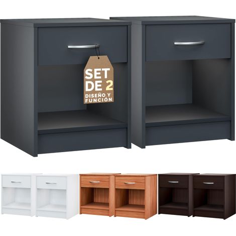 CASARIA® Mesita de noche con Cajón 50x40x35cm Mesa de luz para dormitorio con Compartimento MDF Set de 2 Antracita (1/5)