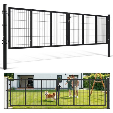 Randaco Gartenzaun Tor Stahl Grau Vierkantrohr, 350x100 cm (1/5)