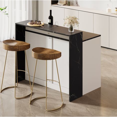 Îlot de cuisine avec bar, espace pour animaux, 120 x 80 x 100 cm, blanc noir DESVIAE (1/5)