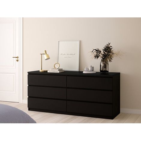 Buffet Joyce, Commode 6 Tiroirs, Ouverture Coulissante, 50x153.8x68h cm Noir (1/5)