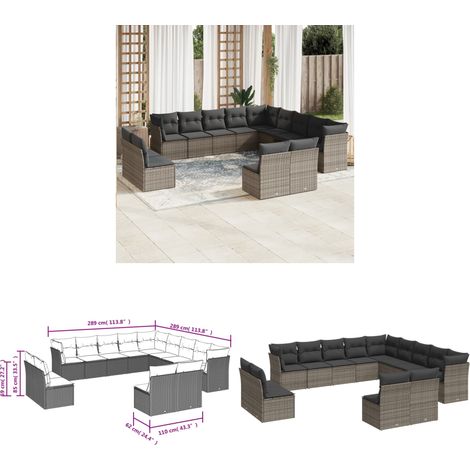 13-tlg. Garten-Sofagarnitur mit Kissen Grau Poly Rattan - Gartensofas - Outdoor Möbel - Lounge Set - Gartenlounge - Rattan Sofa - Home & Living (1/3)