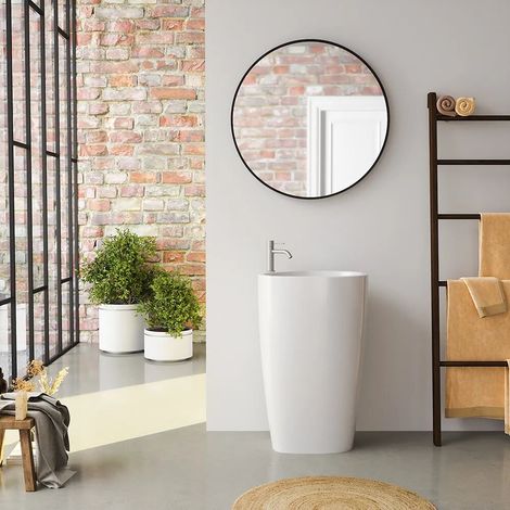 Lavabo freestanding 53x40cm in ceramica bianco lucido con troppopieno Weddell (1/5)
