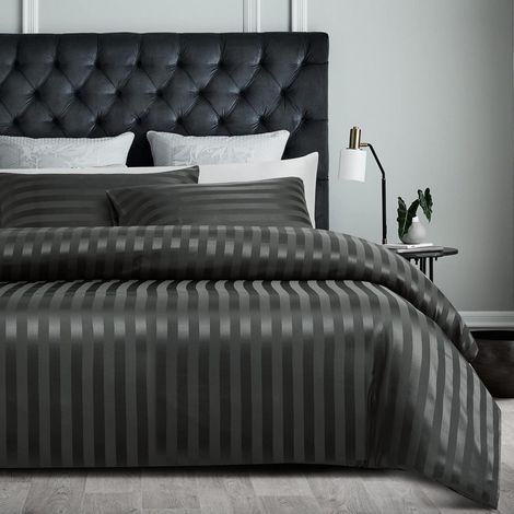 Bettwäsche-Set 135x200cm Grau gestreift Mikrofaser-Satin mit Reißverschluss