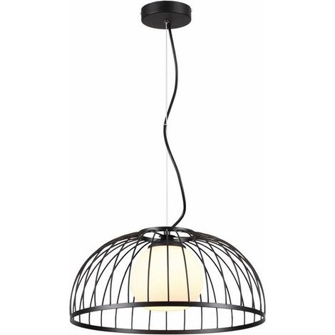 Suspension industrielle noire globe blanc E27 Reality