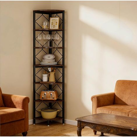Eckregal 7 Ebenen schmales Bücherregal Holz Metall OKMYHOME (1/5)