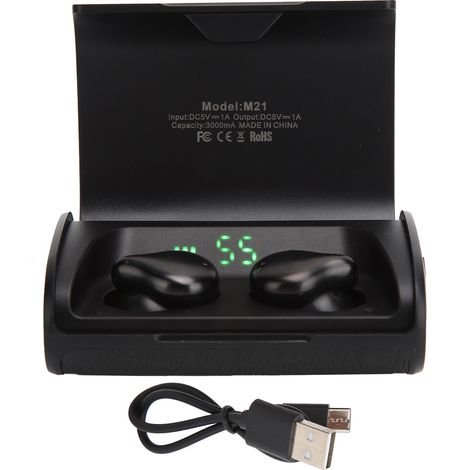 Casque Bluetooth M21 V5.0 Écouteurs sans fil à affichage numérique tactile pour sport (1/5)