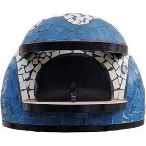 Forno a legna artigianale rivestimento mosaico bianco azzurro pizza linea wave misura Ø 80 cm - confezione 1 (1/5)