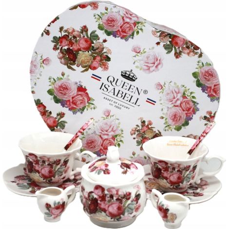 Juego de tazas de porcelana con azucarero y lecheras - Rosa Clásica (1/5)
