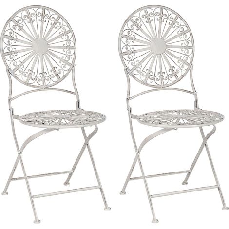 Set di sedie da giardino o balcone pieghevoli in metallo con effetto anticato bianco Scafa