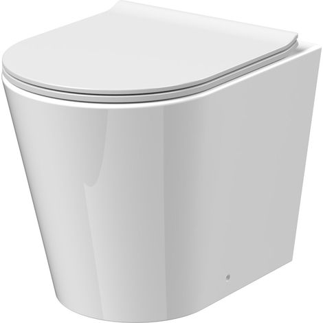 Baswich Contemporary Round Rimless Back to Wall Toilet Pan with Soft Close Sandwich Seat