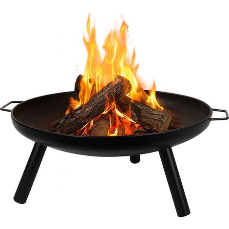 BURI Feuerschale 59cm rund aus Metall Feuerstelle mit 2 Griffen & 3 stabilen Füßen Feuerkorb Grillschale Pflanzschale für Garten Terrasse Balkon Outdoor (1/5)