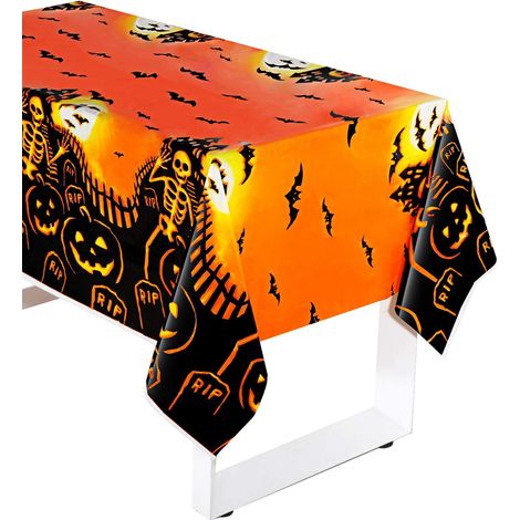 Tissu plastique rectangulaire Halloween 137x180cm motif citrouille et chauve-souris (1/5)