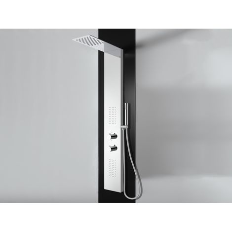 LANERI Slim-Duschpaneel mit Hydromassage aus poliertem Edelstahl – 3-Wege-System, Slim-Antikalk-Duschkopf und Handbrause – Elegantes, spiegelndes Design