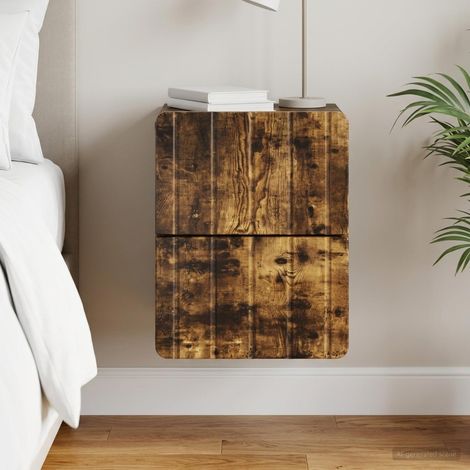 Table de chevet murale à 2 tiroirs en bois d’ingénierie chêne fumé 33 x 34,5 x 43 cm - PANGIVO (1/5)