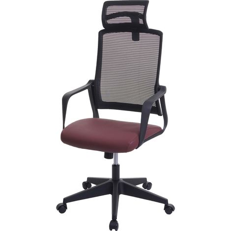 Chaise de bureau HWC-J52, chaise pivotante chaise de bureau, appui-tête ergonomique, similicuir bordeaux (1/5)