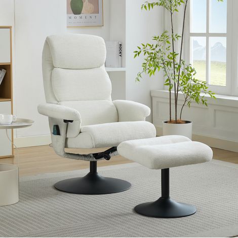 Fauteuil relax massant pivotant 360°, inclinable 140°, chauffant, avec repose-pieds, blanc DESVIAE (1/5)
